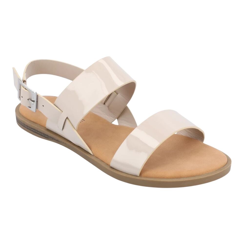 Journee Collection Women's Lavine Double Strap Flat Sandals Beige Size 9 1/2 M